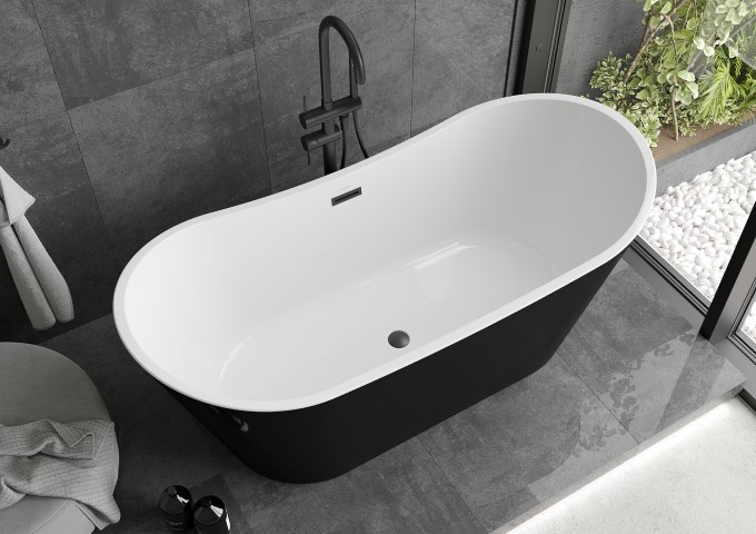 λευκή-μαύρη μπανιέρα ελεύθερης τοποθέτησης